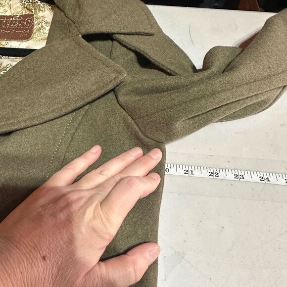 Vintage Y2K Guess Military Melange Green Wool Blend Pea Coat Medium Safari - Picture 5 of 16